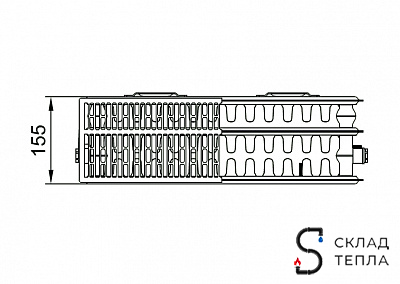 Радиатор стальной KERMI FKO 33 - высота 300 мм, длина 1200 мм с боковым подключением. Вид 22.