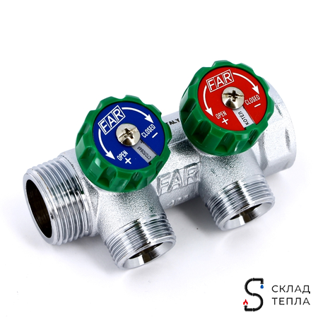 Коллектор FAR MULTIFAR 3821 - 1"(НР/ВР) на 2 контура 1/2"(EK). Вид 1.
