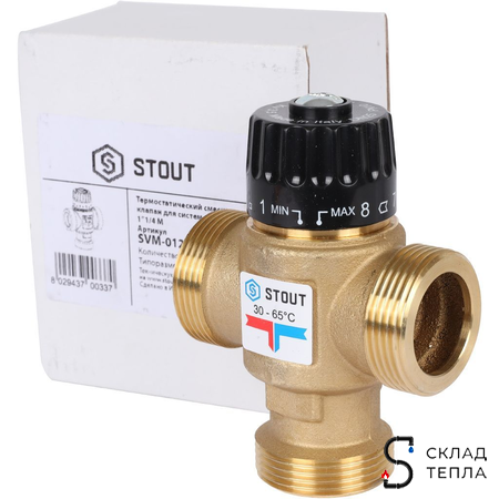 Термостатический смесительный клапан STOUT 1 1/4" (30°-65°C, KVs 3,5 м³, центральное смешиванивание). Вид 8.