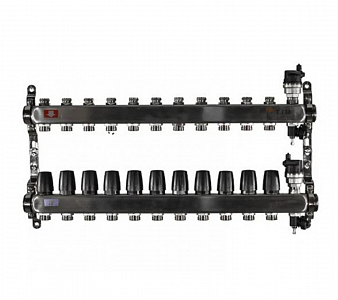 Коллекторная группа TIM 1' на 11 контуров 3/4' (нерж. сталь, с вентилями)