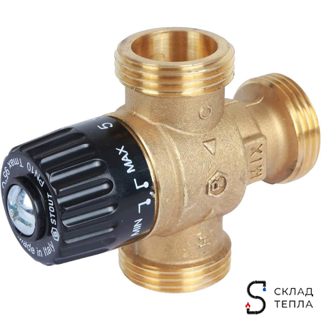 Термостатический смесительный клапан STOUT 1" (30°-65°C, KVs 1,8 м³, центральное смешиванивание). Вид 12.