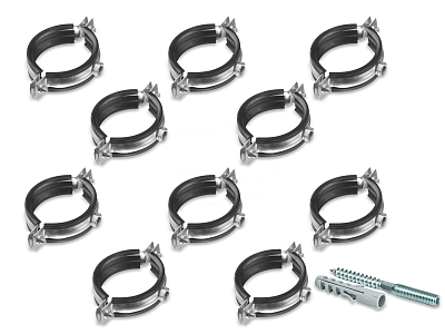 Комплект сантехнических хомутов со шпилькой TIM - 1' (32–36 мм, 10 шт.)