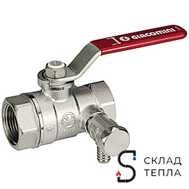 Кран шаровой Giacomini R250DS - 1/2" (ВР/ВР, PN42, со сливным штуцером 1/4", ручка-рычаг красная). Вид 1.