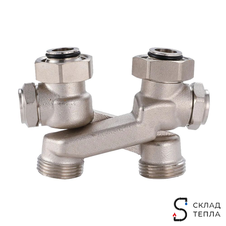 Узел нижнего подключения прямой перекрестный Zeissler 3/4" х 3/4" с запорными вентилями. Вид 2.